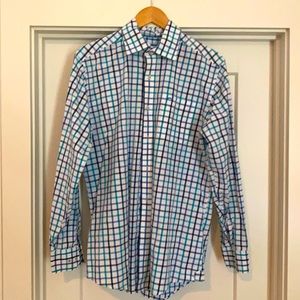 Men’s Southern Tide dress shirt.  Teal and Blue checker